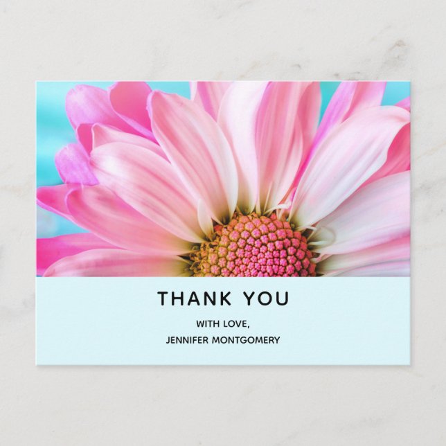 Beautiful Pink Flower Close Up Photo Thank You Postcard (Front)