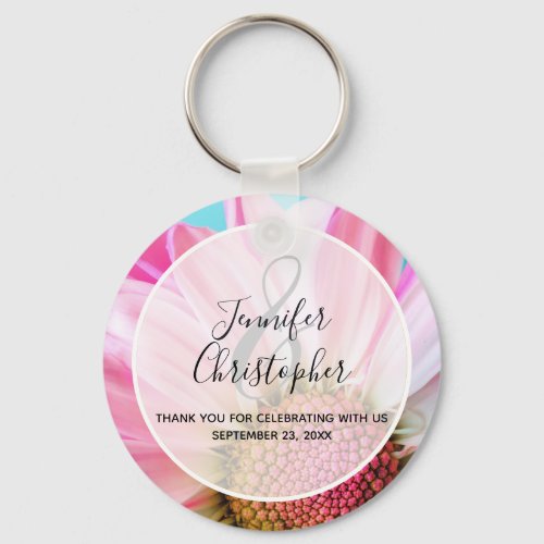  Beautiful Pink Flower Close Up Photo Wedding Keychain