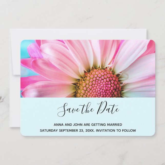 Beautiful Pink Flower Close Up Photo Wedding Save The Date (Front)