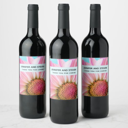 Beautiful Pink Flower Close Up Photo Wedding Wine Label