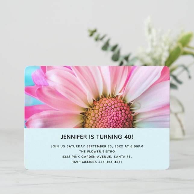 Beautiful Pink Flower Close Up Photograph Birthday Invitation (Standing Front)
