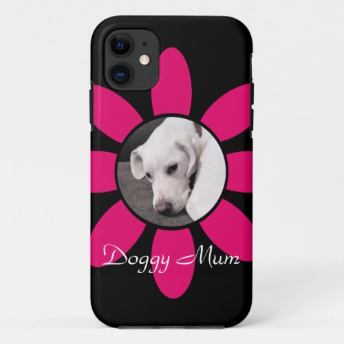Beautiful Pink Flower Frame Cute Puppy Dog Black iPhone 11 Case