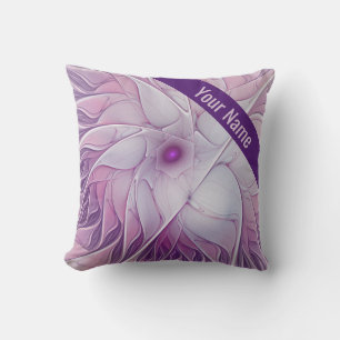Beautiful Pink Flower Modern Abstract Art Name Throw Pillow