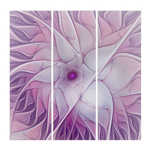 Beautiful Pink Flower Modern Abstract Art Triptych
