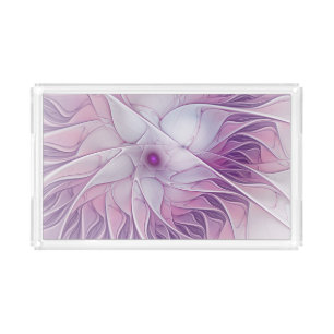 Beautiful Pink Flower Modern Abstract Fractal Art Acrylic Tray