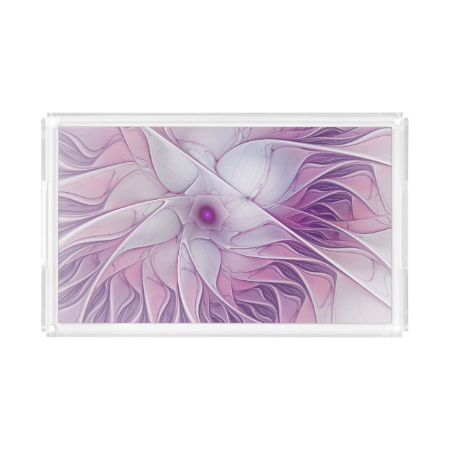 Beautiful Pink Flower Modern Abstract Fractal Art Acrylic Tray (Front)
