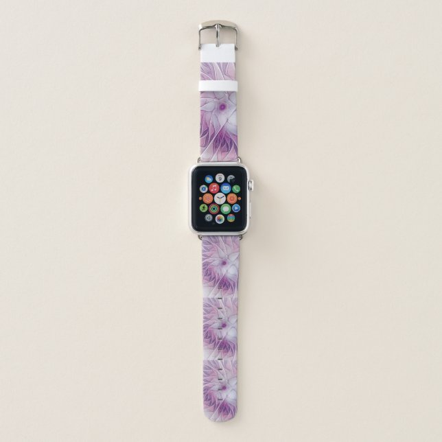 Beautiful Pink Flower Modern Abstract Fractal Art Apple Watch Band (Front)