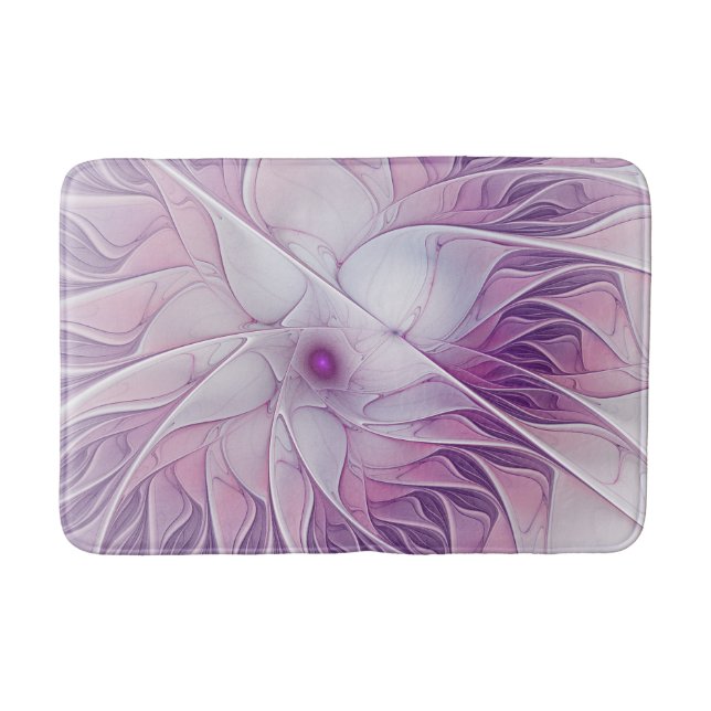 Beautiful Pink Flower Modern Abstract Fractal Art Bath Mat (Front)