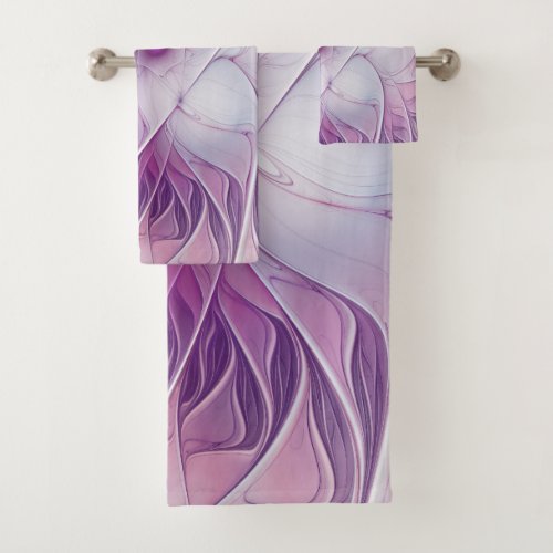 Beautiful Pink Flower Modern Abstract Fractal Art Bath Towel Set