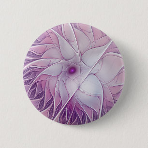 Beautiful Pink Flower Modern Abstract Fractal Art Button