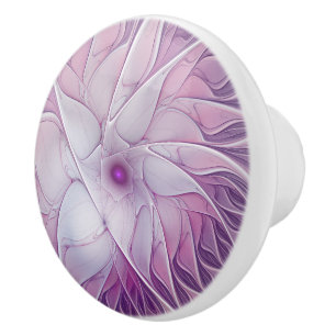 Beautiful Pink Flower Modern Abstract Fractal Art Ceramic Knob