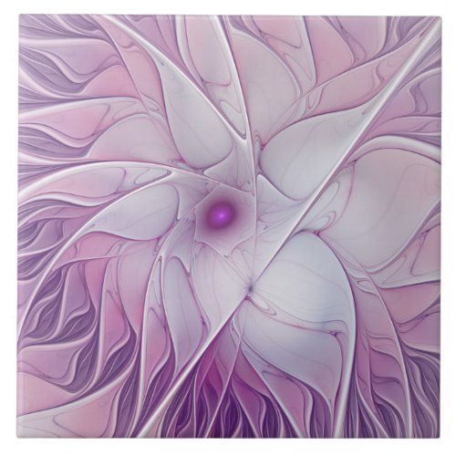 Beautiful Pink Flower Modern Abstract Fractal Art Ceramic Tile