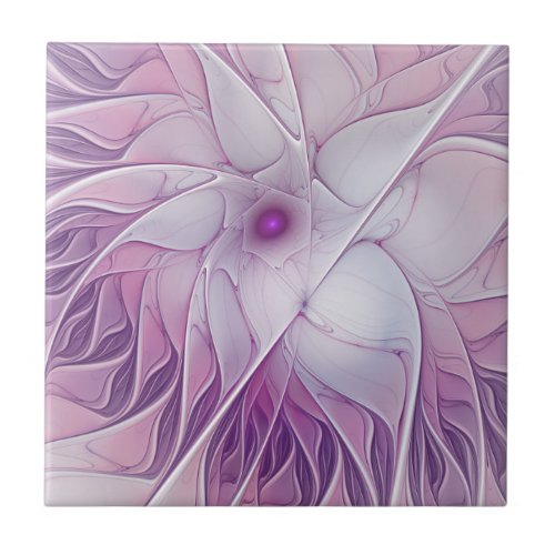 Beautiful Pink Flower Modern Abstract Fractal Art Ceramic Tile