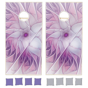 Beautiful Pink Flower Modern Abstract Fractal Art Cornhole Set