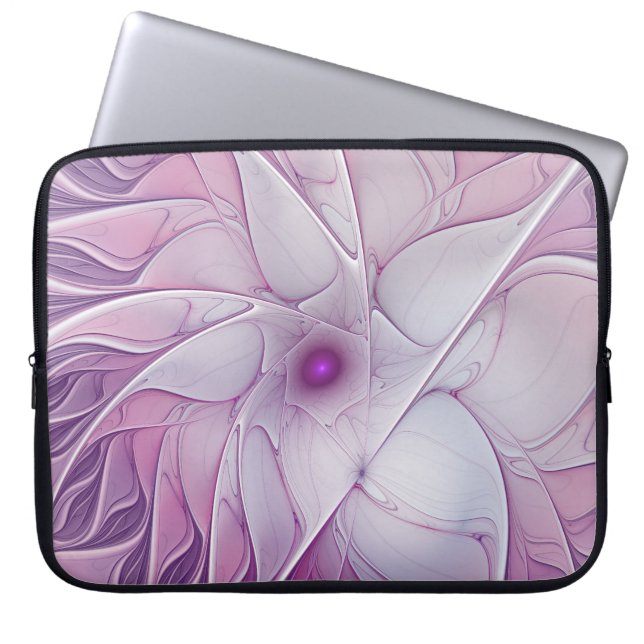 Beautiful Pink Flower Modern Abstract Fractal Art Laptop Sleeve (Front)
