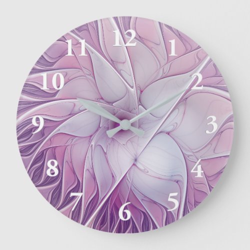 Beautiful Pink Flower Modern Abstract Fractal Art Large Clock