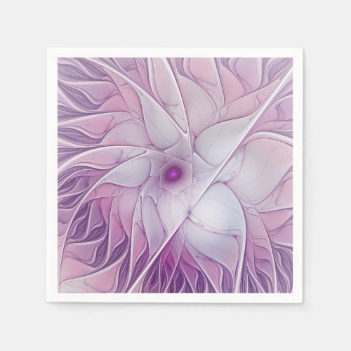 Beautiful Pink Flower Modern Abstract Fractal Art Napkins