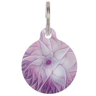 Beautiful Pink Flower Modern Abstract Fractal Art Pet ID Tag