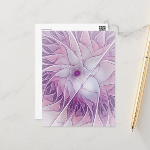 Beautiful Pink Flower Modern Abstract Fractal Art Postcard