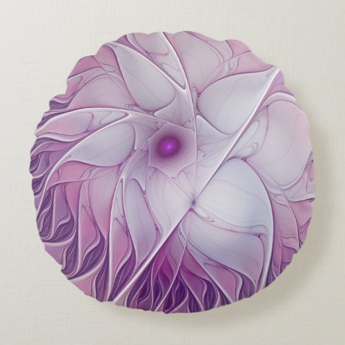 Beautiful Pink Flower Modern Abstract Fractal Art Round Pillow