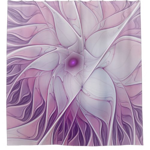 Beautiful Pink Flower Modern Abstract Fractal Art Shower Curtain