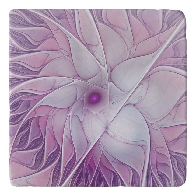 Beautiful Pink Flower Modern Abstract Fractal Art Trivet (Front)
