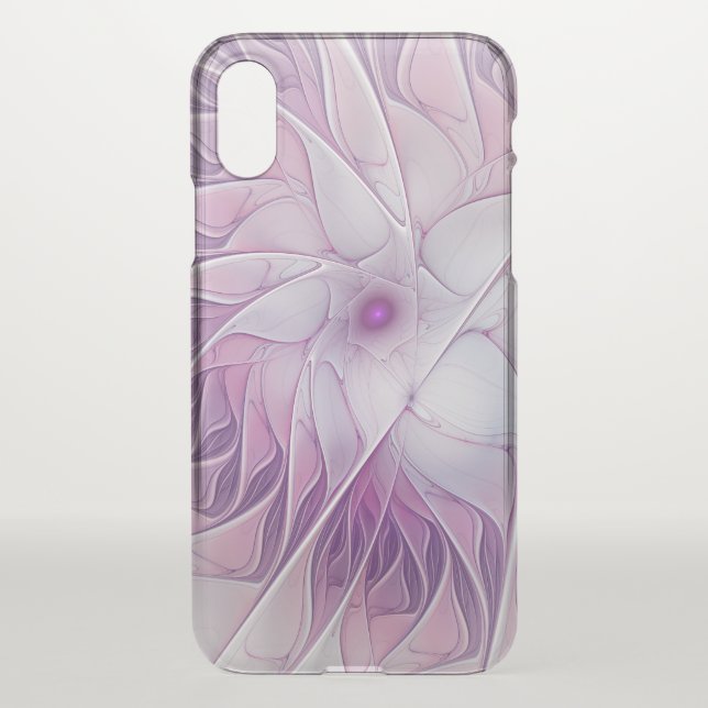Beautiful Pink Flower Modern Abstract Fractal Art Uncommon iPhone Case (Back)