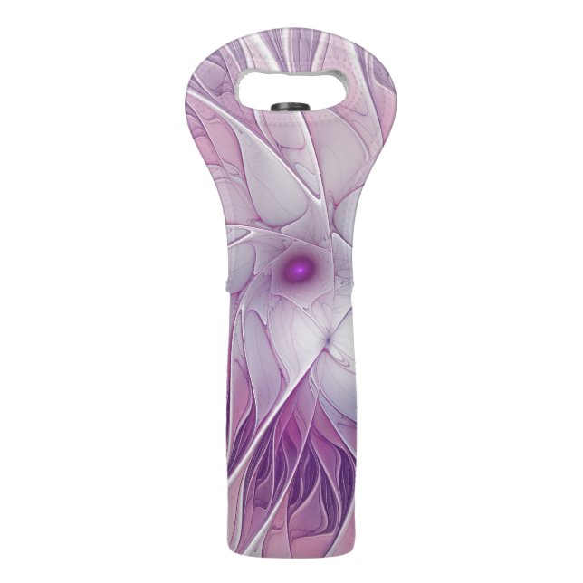 Beautiful Pink Flower Modern Abstract Fractal Art Wine Bag (Front)