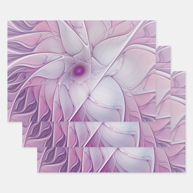 Beautiful Pink Flower Modern Abstract Fractal Art Wrapping Paper Sheets (Set)