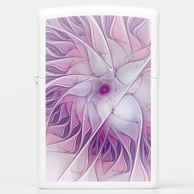 Beautiful Pink Flower Modern Abstract Fractal Art Zippo Lighter (Front)
