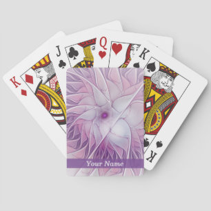 Beautiful Pink Flower Modern Abstract Fractal Name Poker Cards