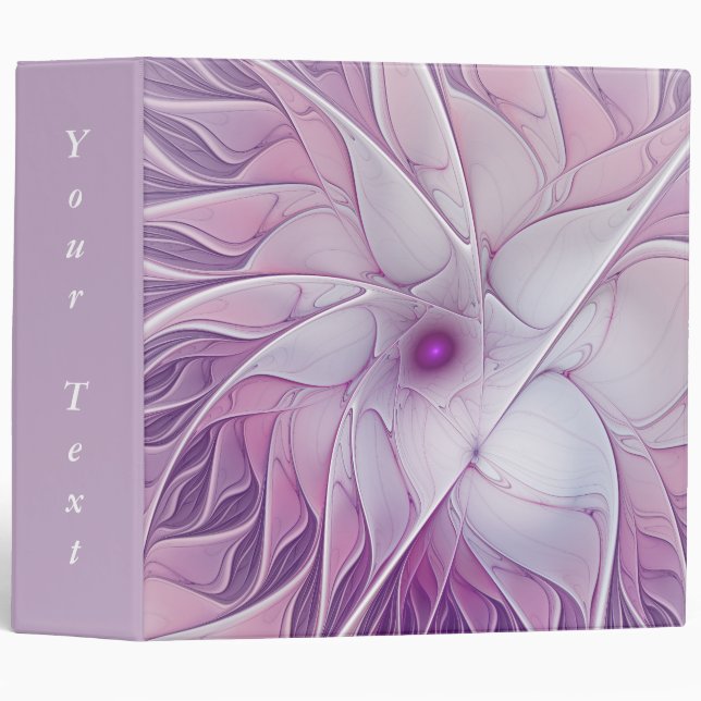 Beautiful Pink Flower Modern Abstract Fractal Text 3 Ring Binder (Front/Spine)