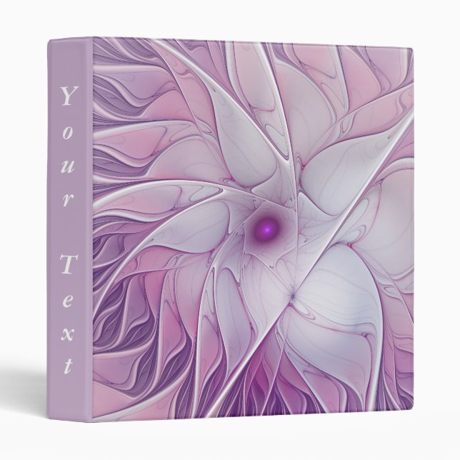 Beautiful Pink Flower Modern Abstract Fractal Text 3 Ring Binder (Front/Spine)