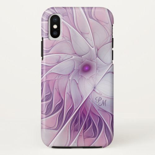 Beautiful Pink Flower Modern Abstract Monogram iPhone X Case