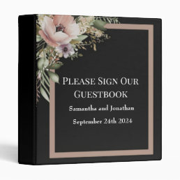 Beautiful Pink Flower on Rose Gold Guest Book  3 Ring Binder