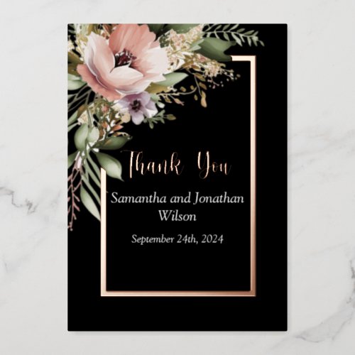 Beautiful Pink Flower on Rose Gold Thank You Card