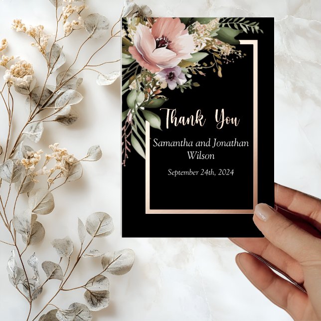 Beautiful Pink Flower on Rose Gold Thank You Card (Creator Uploaded)