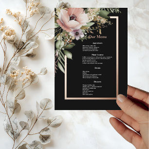 Beautiful Pink Flower on Rose Gold Wedding Dinner Menu