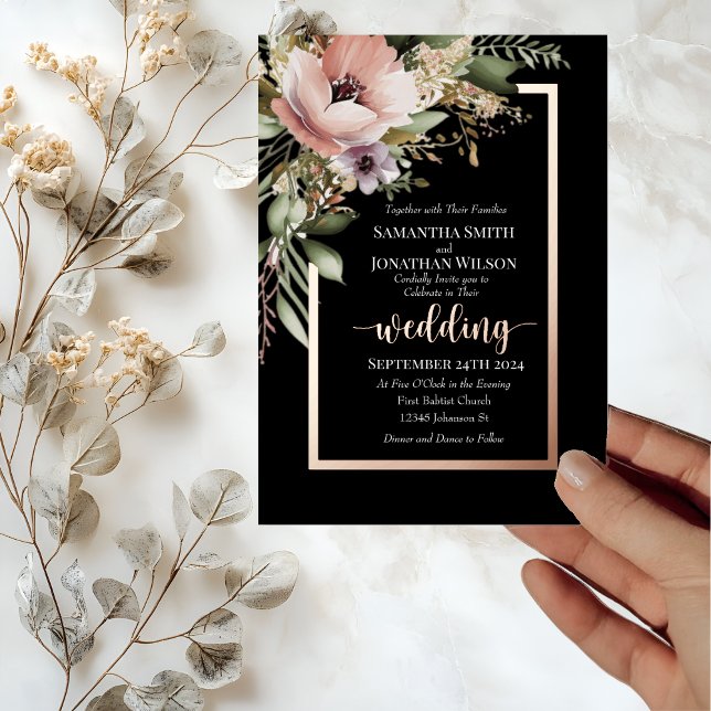 Beautiful Pink Flower on Rose Gold Wedding  Foil Invitation (Creator Uploaded)
