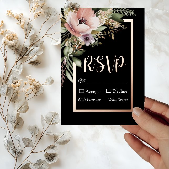 Beautiful Pink Flower on Rose Gold Wedding RSVP Foil Invitation (Creator Uploaded)