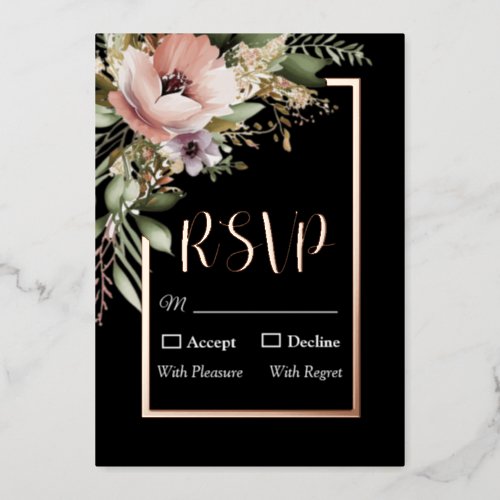 Beautiful Pink Flower on Rose Gold Wedding RSVP Foil Invitation