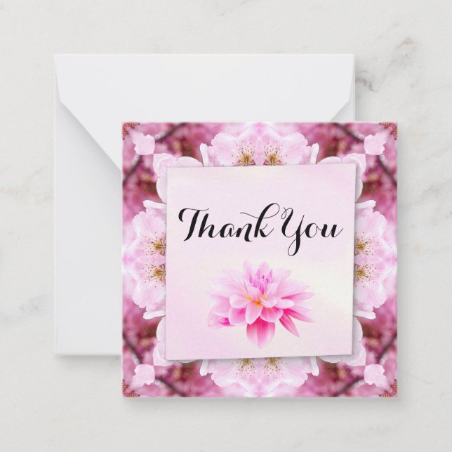 Beautiful Pink Flower Thank You Note Card (Front)