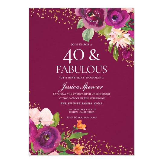 Beautiful Pink Flowers 40th Birthday Party Invitation