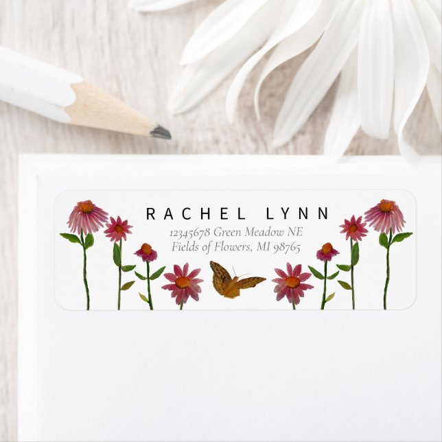 Beautiful Pink Flowers Butterfly Label (Insitu)