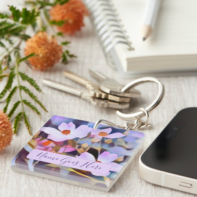 Beautiful Pink Flowers Customizable Keychain (Front Right)