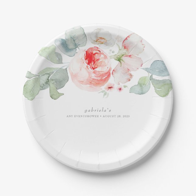 Beautiful Pink Flowers Elegant Delicate Paper Plates (Front)