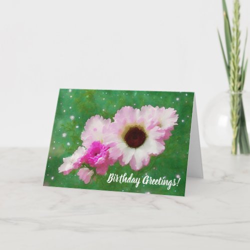 Beautiful Pink Flowers Floral Art Birthday Card