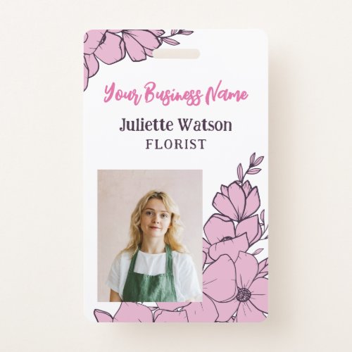 Beautiful Pink Flowers Floral Employee ID Photo Badge