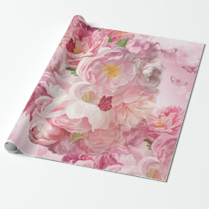 Beautiful pink flowers garden wrapping paper