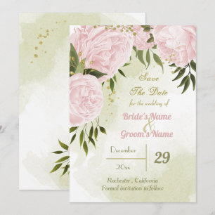 beautiful pink flowers green leaves botanical save the date